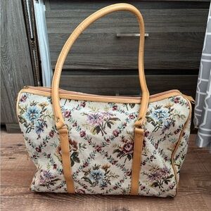 Vintage Needlepoint Embroidered Tapestry Bag With Floral Design